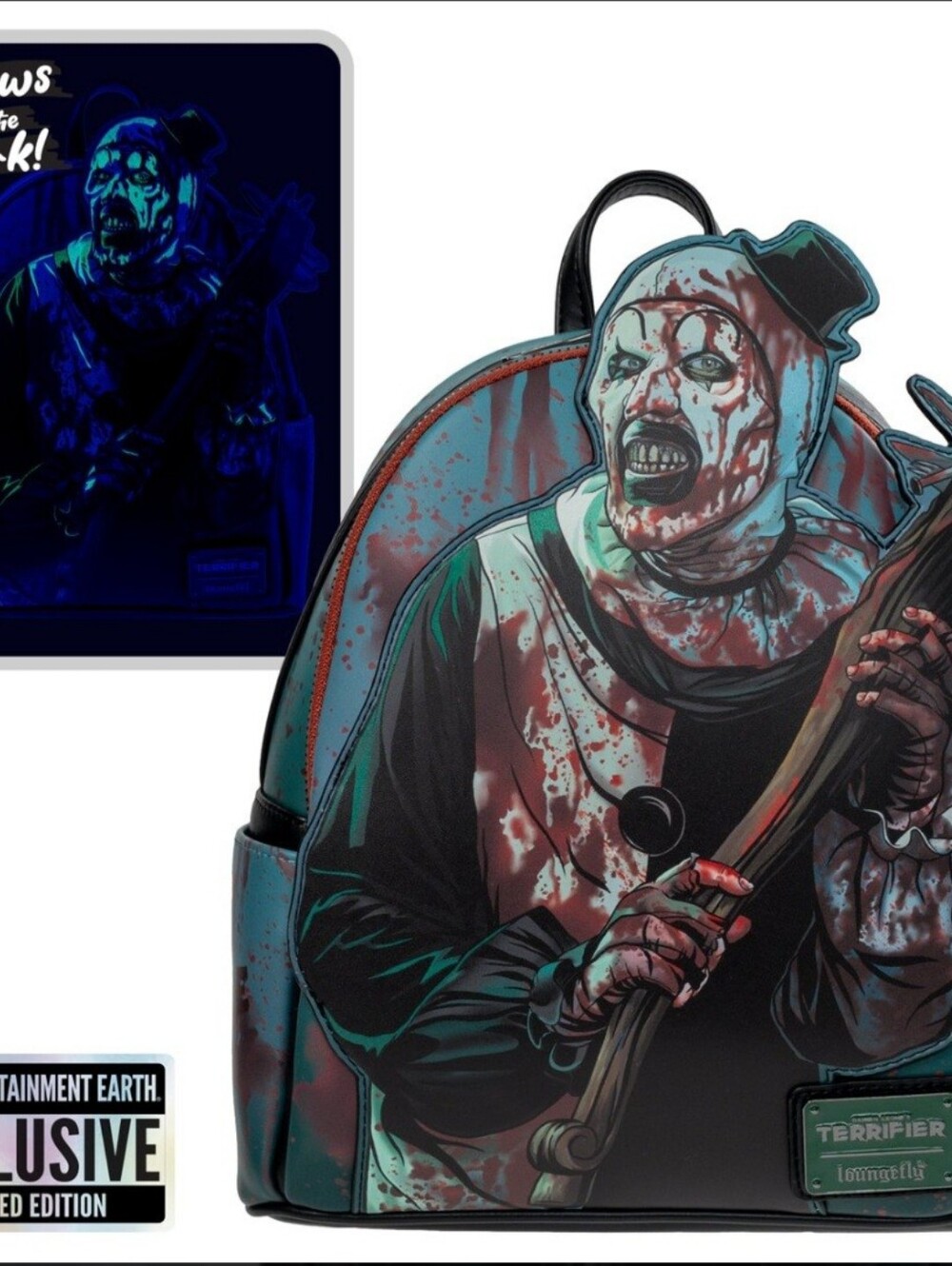 Loungefly Terrifier Art the Clown Blood Splatter Glow In The Dark Mini Backpack